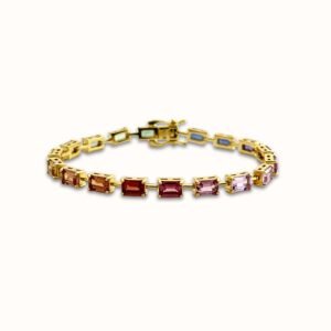 Horizontal Emerald Rainbow Sapphire Bracelet