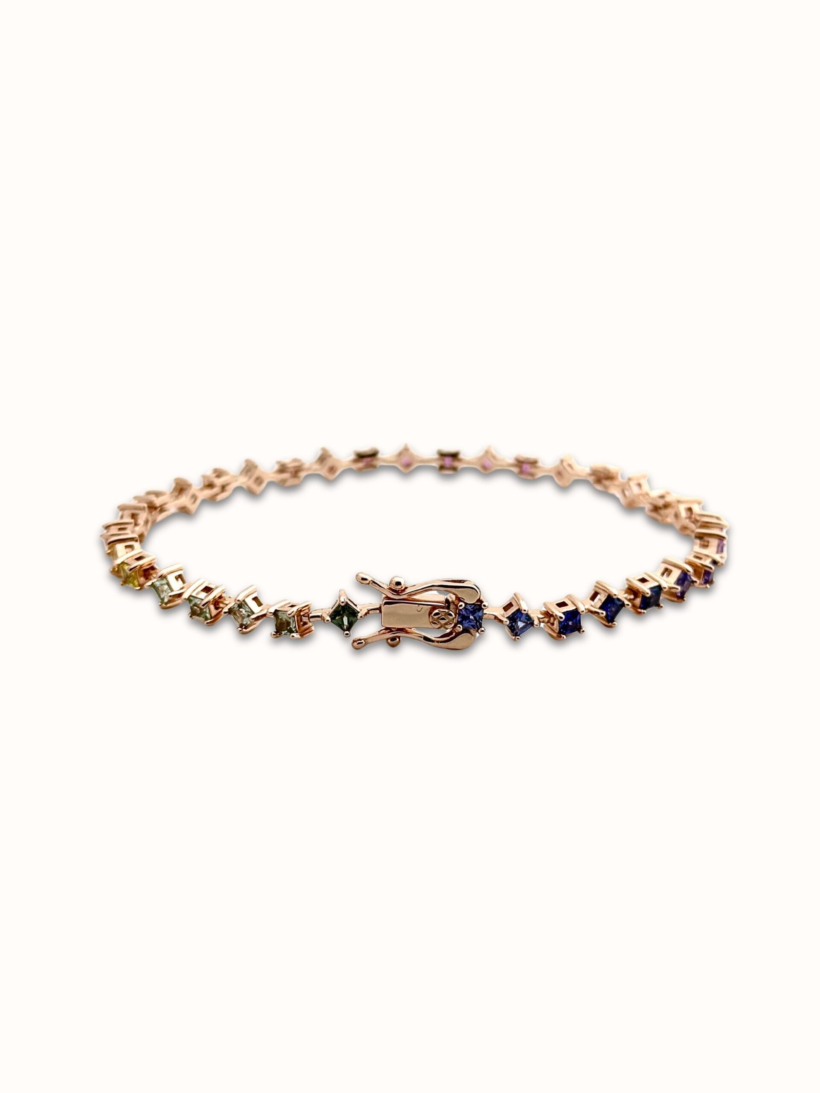 Rainbow Sapphire Princess-Cut Bracelet In Rose Gold - Image 4