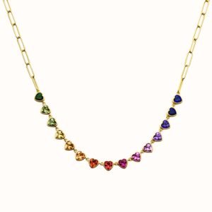Heart-Bezel Rainbow Sapphire Necklace