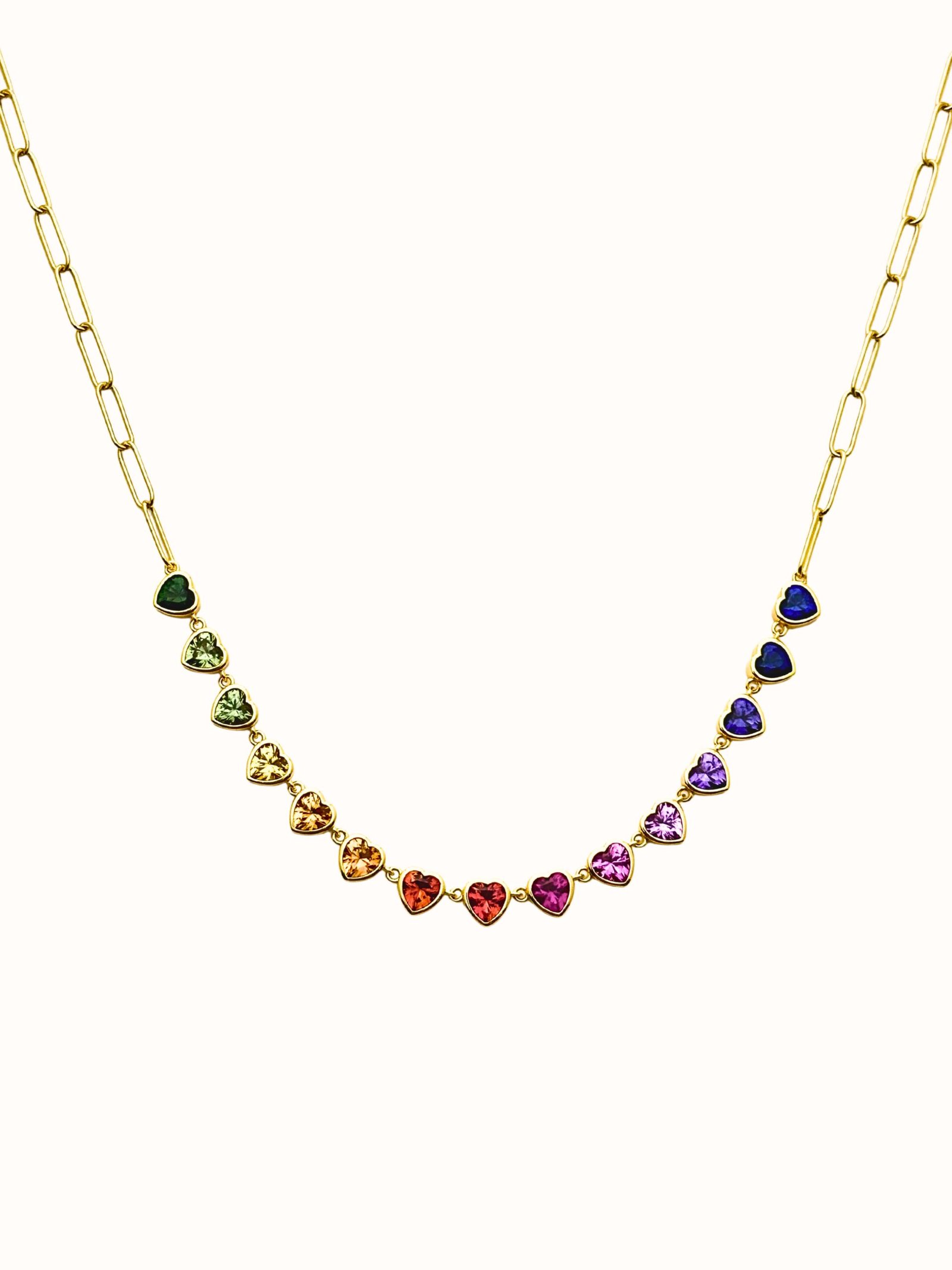 Heart-Bezel Rainbow Sapphire Necklace