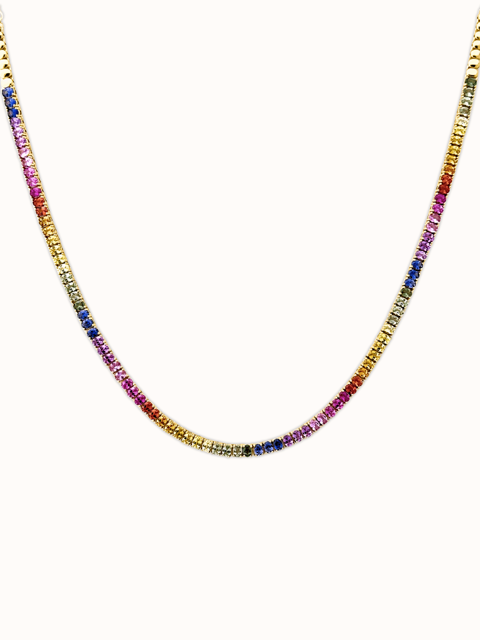 Rainbow Sapphire Oval-Cut Tennis Necklace
