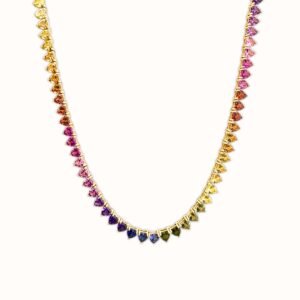 Rainbow Sapphire Heart Tennis Necklace