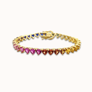 Rainbow Sapphire Heart Tennis Bracelet