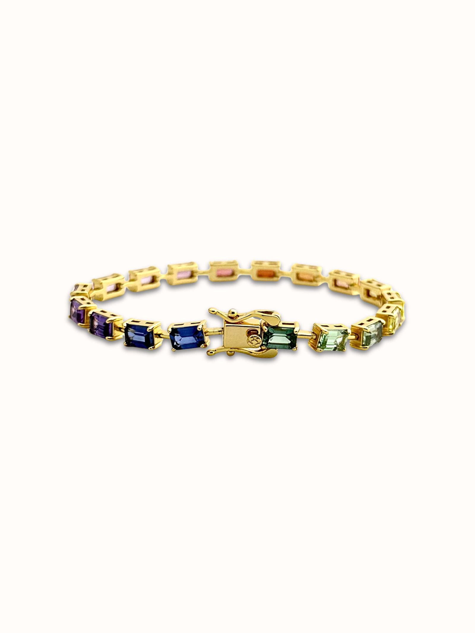 Horizontal Emerald Rainbow Sapphire Bracelet - Image 3