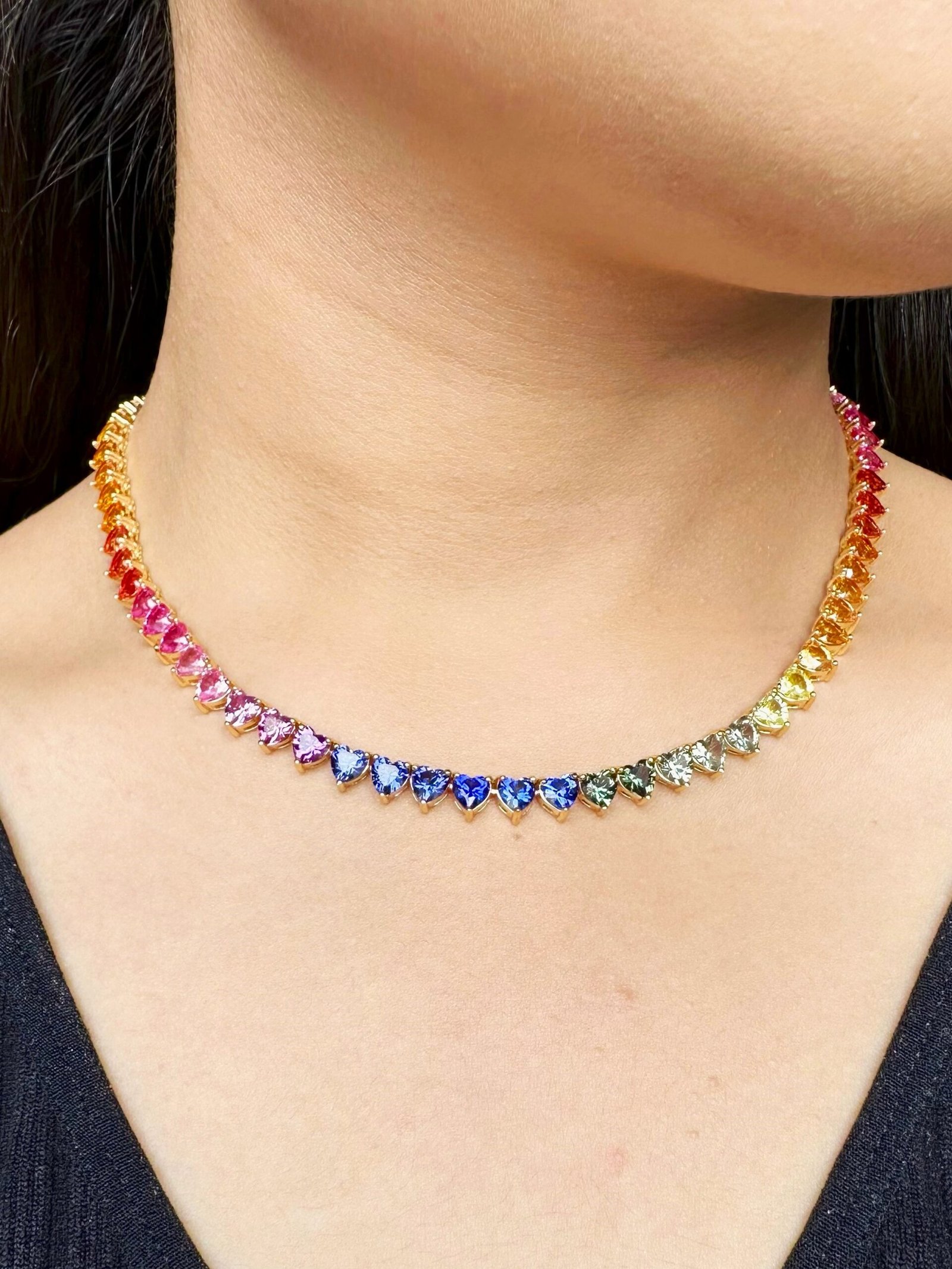 Rainbow Sapphire Heart Tennis Necklace - Image 3