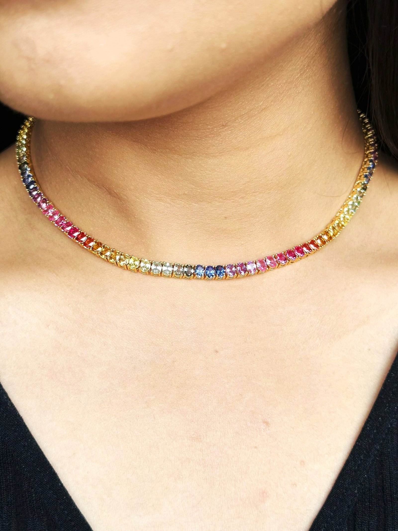 Rainbow Sapphire Oval-Cut Tennis Necklace - Image 3