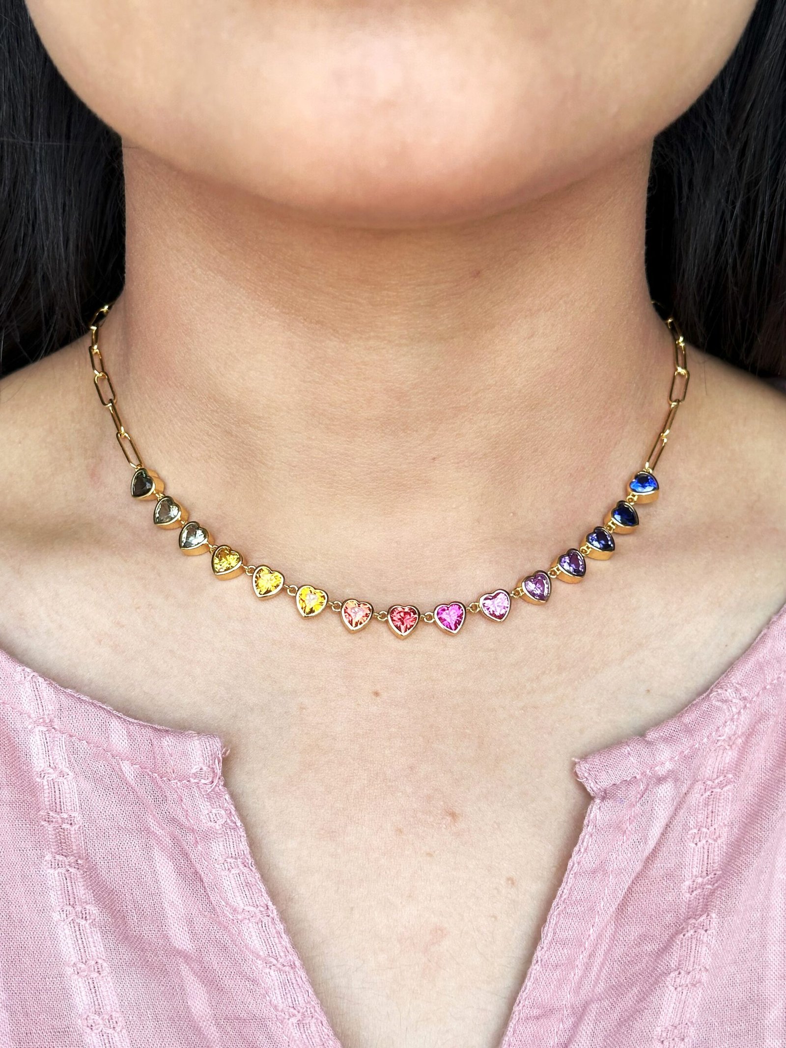 Heart-Bezel Rainbow Sapphire Necklace - Image 3