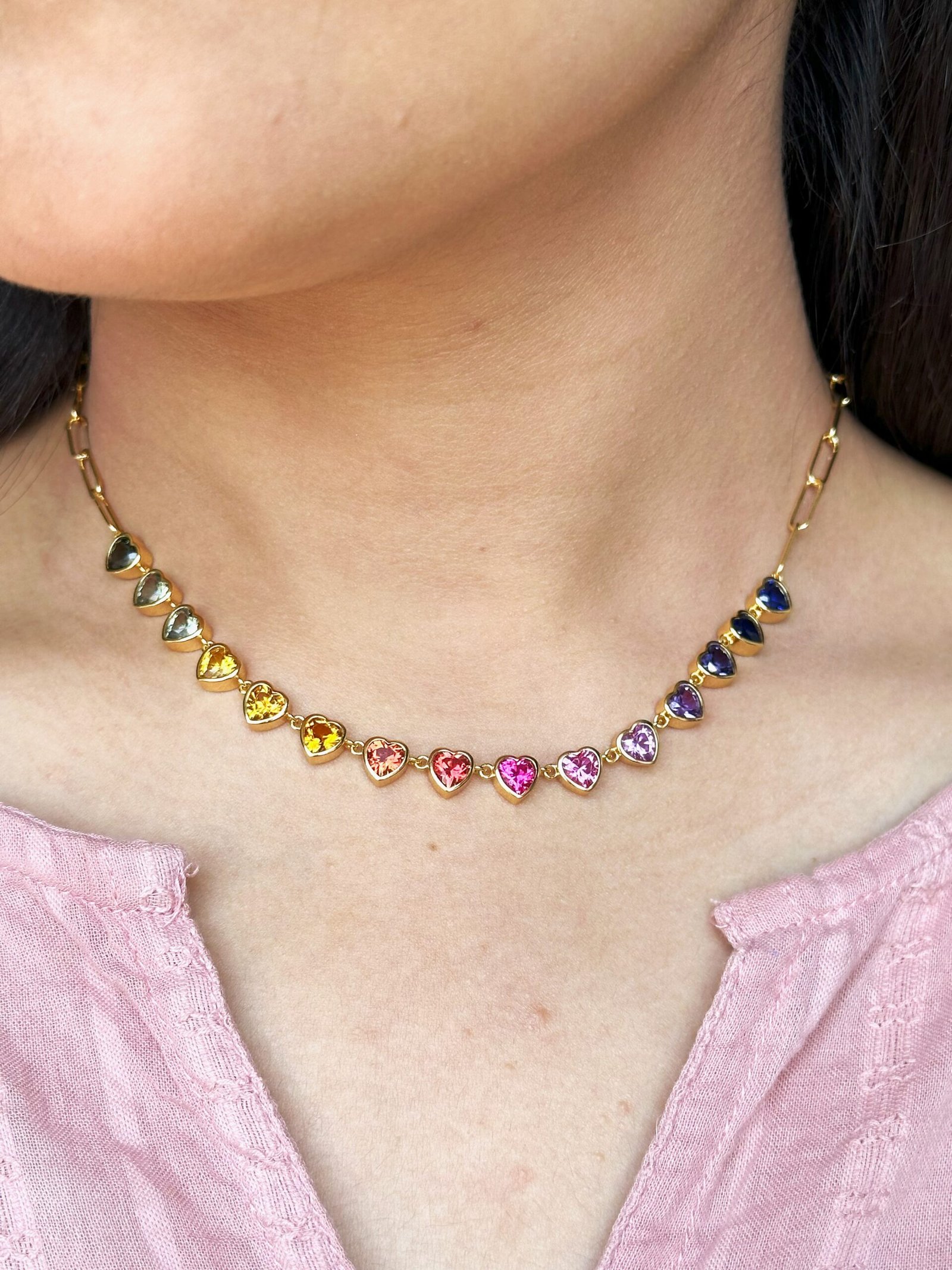 Heart-Bezel Rainbow Sapphire Necklace - Image 2
